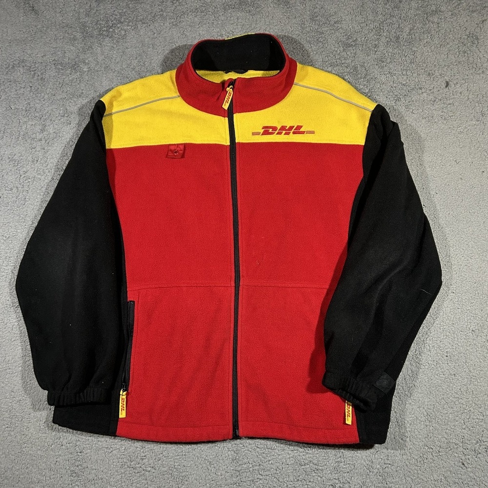 DHL Express Delivery Fleece Color Block Multicolor Full Zip Jacket Men's L #2520